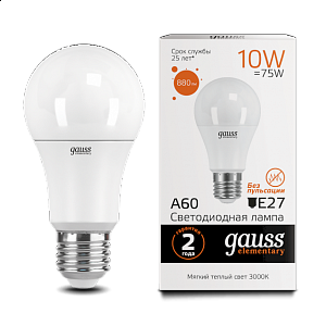 Лампа Gauss LED Elementary A60 10W E27 880lm 3000K