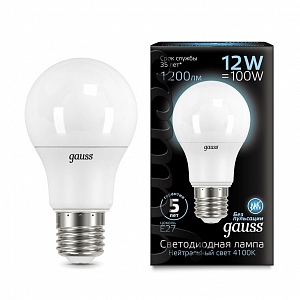 Лампа Gauss LED A60 12W E27 1200lm 4100K