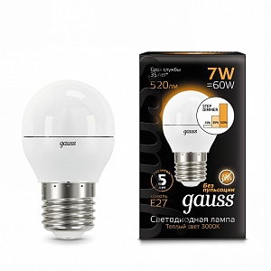 Лампа Gauss LED Шар E27 7W 520lm 3000K step dimmable