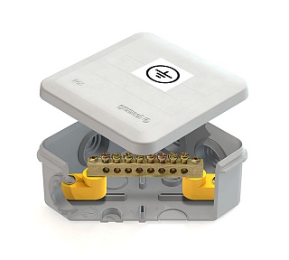 Коробка уравнивания потенциалов (КУП) 100х100х50мм 6 гермовводов с шиной IP55