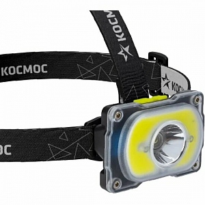 Фонарь налобный КОСМОС (KOC507Lit) аккум/3Вт+5ВтCOB/Li-ion 18650 1200mAh/ABS-пл/индикатор/USB type C