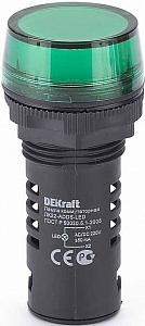 Лампа коммутационная ADDS ?22  мм LED зел. 220В AC/DC ЛK-22 DEKraft