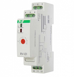 Реле времени  RV-01   230В 16А   IP20  с задержкой включения   1-1200 сек.,  монтаж на DIN-рейке 35мм