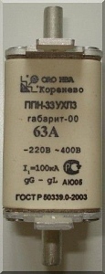 Плавкая вставка ППН33 25А габарит 00