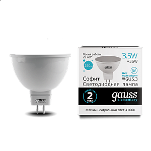 Лампа Gauss LED Elementary MR16 GU5.3 3.5W 300lm 4100K